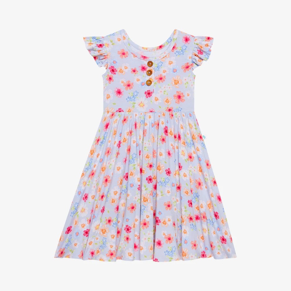 New Carissa Ruffled Cap Sleeve Henley Twirl Dress